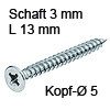 Senkkopfschraube Vollgewinde verzinkt Ø 3 (5) mm L 13 mm Hospa-Schraube Seko verzinkt 5 / 3 x 13 mm